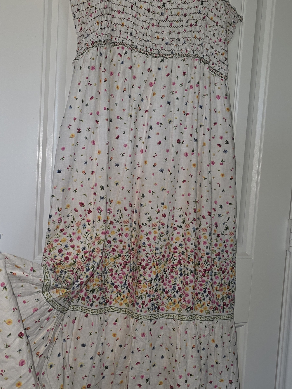 White Floral Maxi Skirt with Pink & Yellow Accent